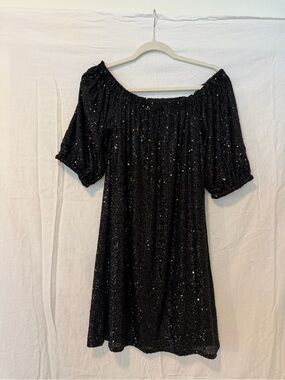Venus Black Sequin Babydoll Dress Sz M